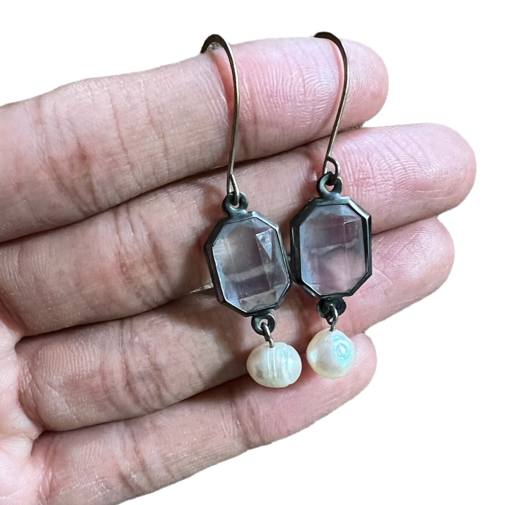 Rhinestone faux pearl earrings